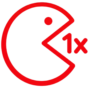 Red icon with a circle and an arrow pointing left, accompanied by the number 1x on a white background.