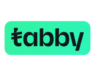 A mint green rounded rectangle card with the word 'tabby' in bold black lowercase letters, centered on a plain white background.