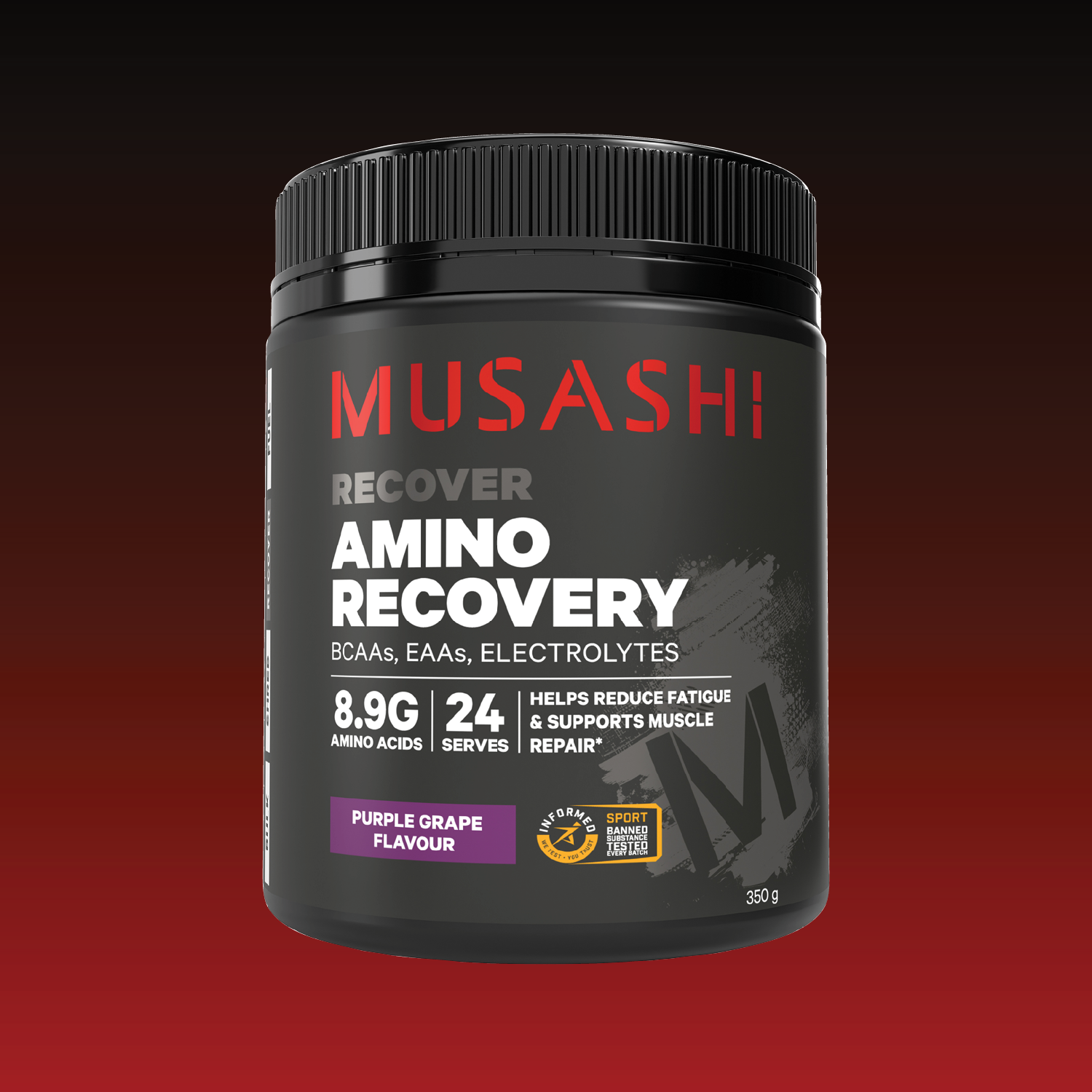 مكملات موشاشي: أمينو ريكوفري بنكهة العنب الأرجواني 350 جرام