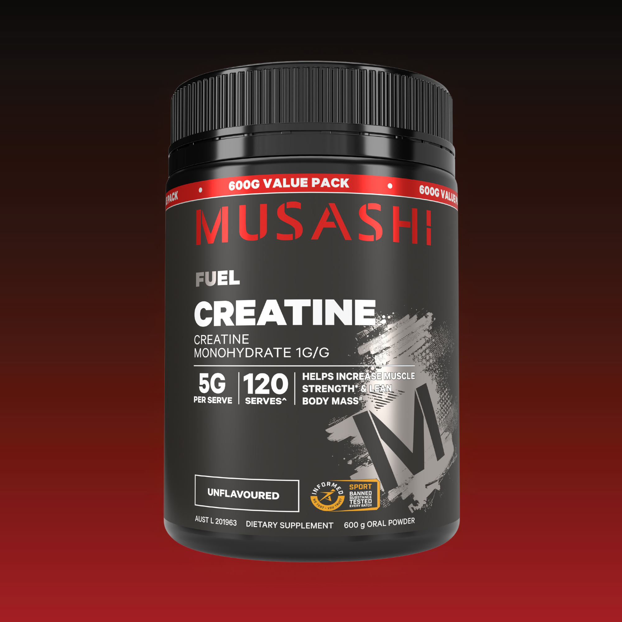 Musashi Supplements Unflavoured (600G) Creatine Monohydrate Powder Unflavoured or Flavoured