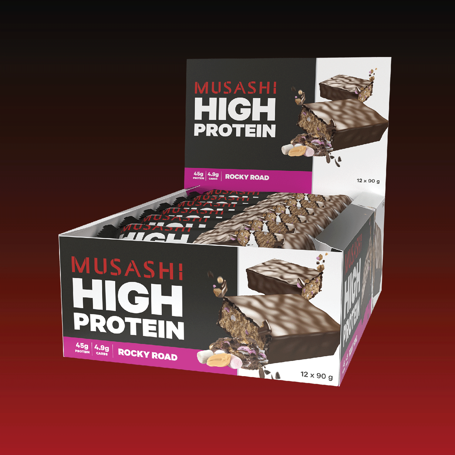 Musashi Protein Bar Rocky Road High Protein Bar 90g (Box of 12 Bars)
