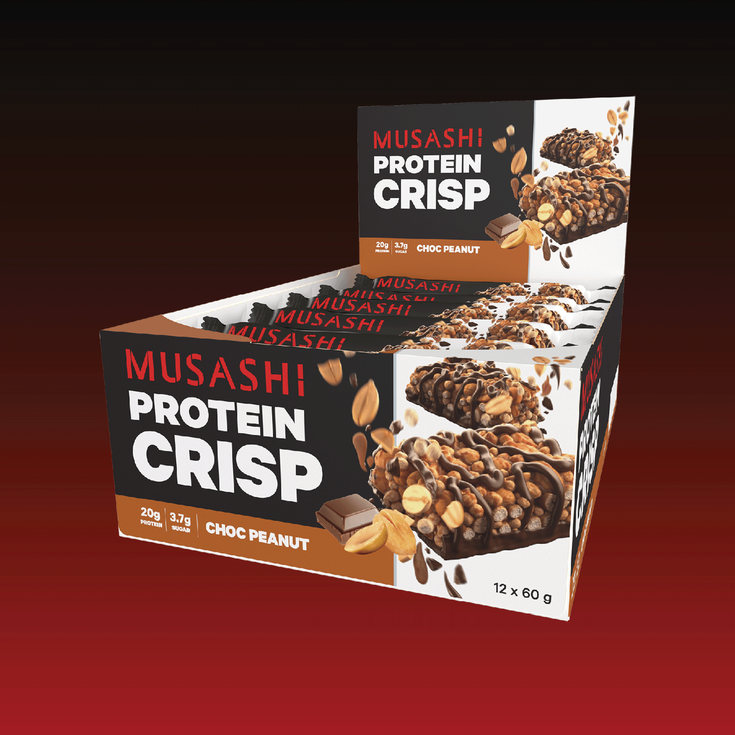 Musashi Protein Bar Choc Peanut Protein Crisp Bar 60g (Box of 12 Bars)