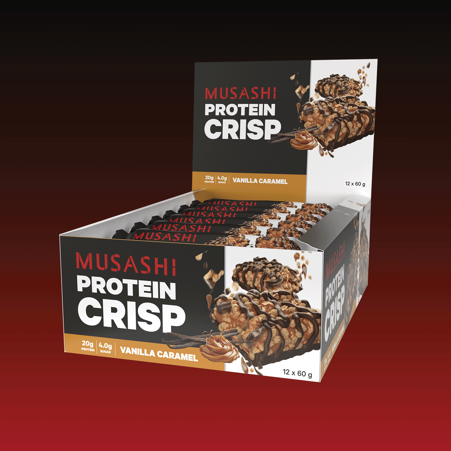 Musashi Protein Bar Vanilla Caramel Protein Crisp Bar 60g (Box of 12 Bars)