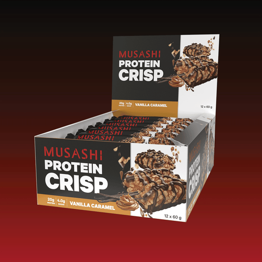 Musashi Protein Bar Vanilla Caramel Protein Crisp Bar 60g (Box of 12 Bars)