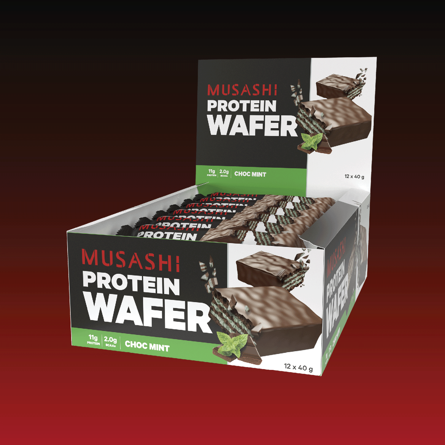 Musashi Protein Bar Choc Mint Protein Wafer Bar 40G (Box of 12 Bars)