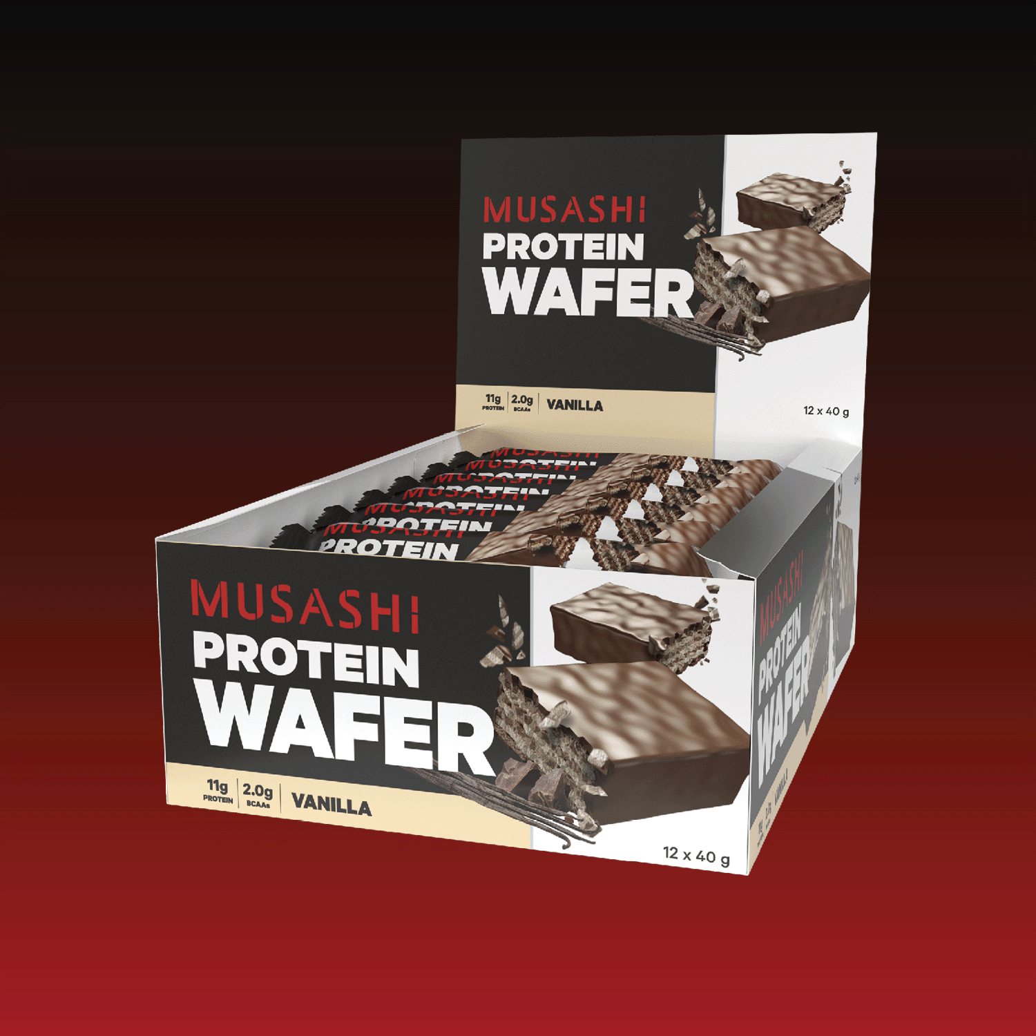 Musashi Protein Bar Vanilla Protein Wafer Bar 40G (Box of 12 Bars)
